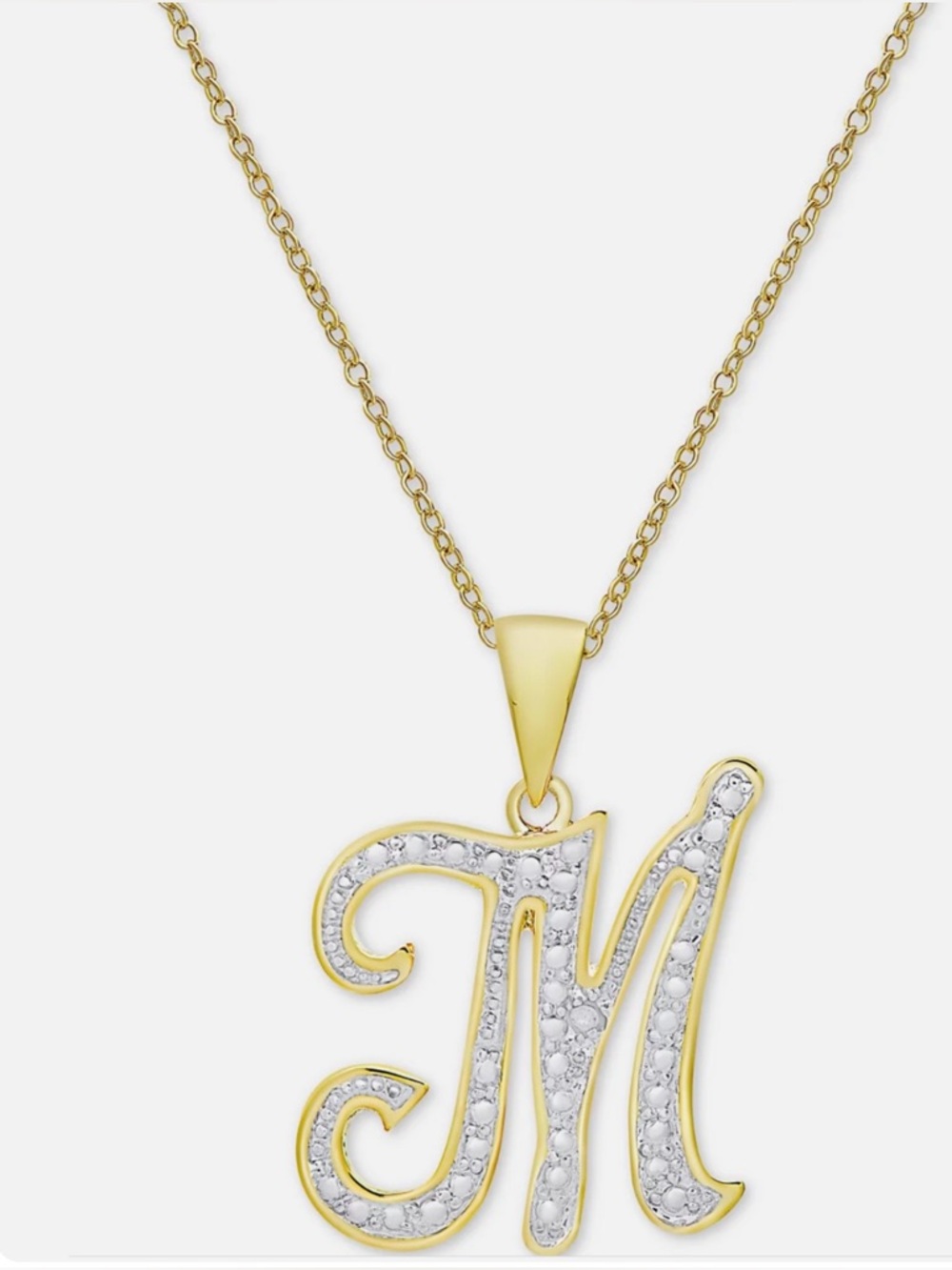 Macy's Diamond Accent Script Initial ‘M’ Pendant Necklace in Silver Plate, Gold